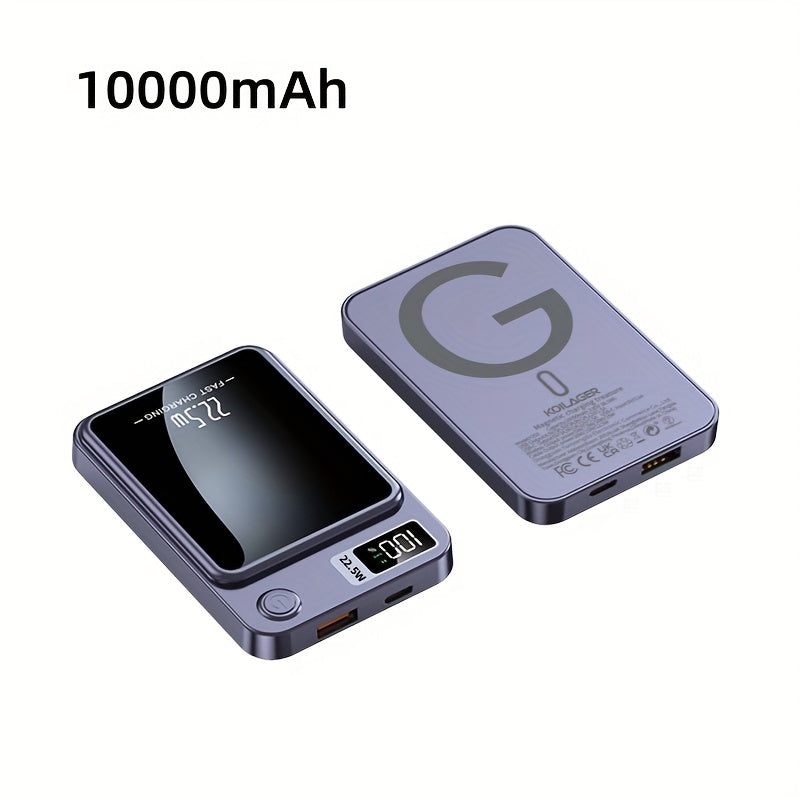 1pc KOILAGER 10000mAh Banque d'alimentation portable avec charge sans fil magnétique ultra-mince, charge super rapide 22,5 W, charge rapide bidirectionnelle PD20W, alimentation sans fil 15W, écran LED, double alimentation USB/Type-C pour iPhone 16/15pro/