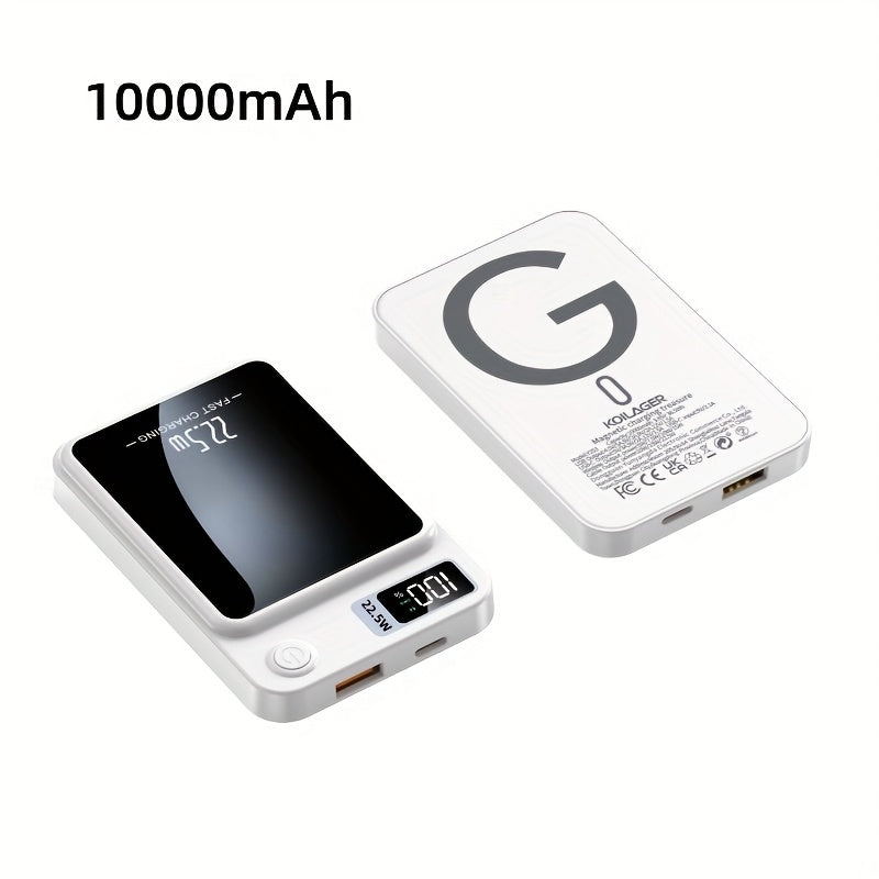 1pc KOILAGER 10000mAh Banque d'alimentation portable avec charge sans fil magnétique ultra-mince, charge super rapide 22,5 W, charge rapide bidirectionnelle PD20W, alimentation sans fil 15W, écran LED, double alimentation USB/Type-C pour iPhone 16/15pro/