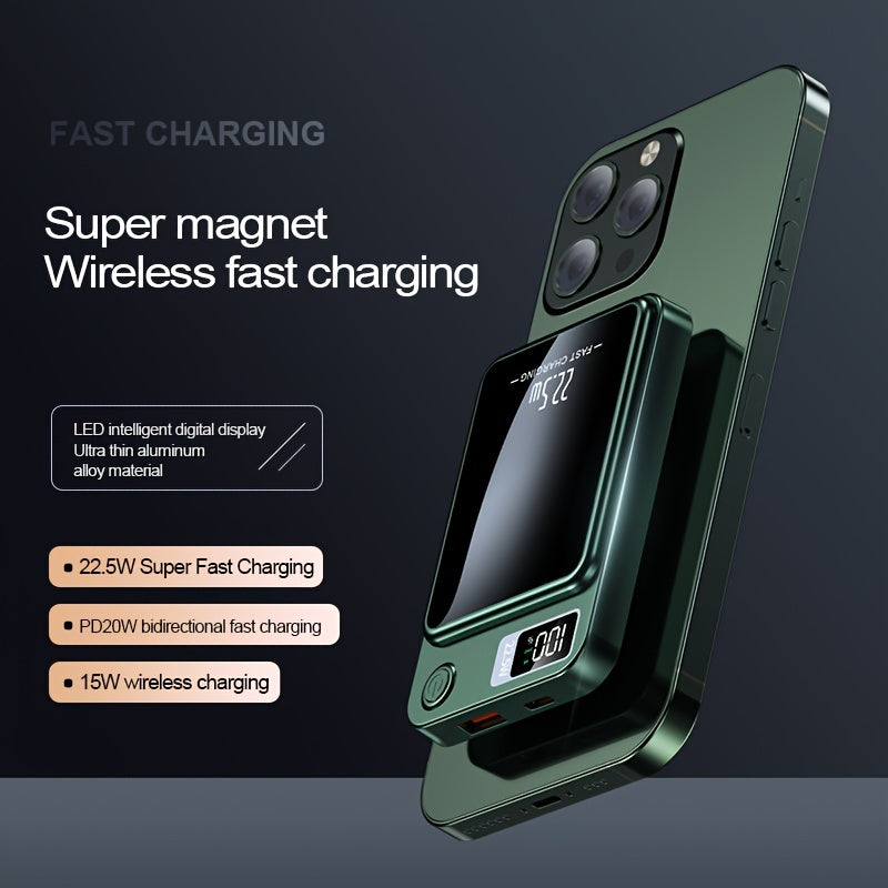 1pc KOILAGER 10000mAh Banque d'alimentation portable avec charge sans fil magnétique ultra-mince, charge super rapide 22,5 W, charge rapide bidirectionnelle PD20W, alimentation sans fil 15W, écran LED, double alimentation USB/Type-C pour iPhone 16/15pro/