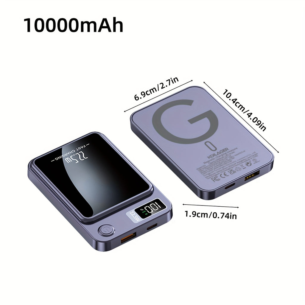 1pc KOILAGER 10000mAh Banque d'alimentation portable avec charge sans fil magnétique ultra-mince, charge super rapide 22,5 W, charge rapide bidirectionnelle PD20W, alimentation sans fil 15W, écran LED, double alimentation USB/Type-C pour iPhone 16/15pro/