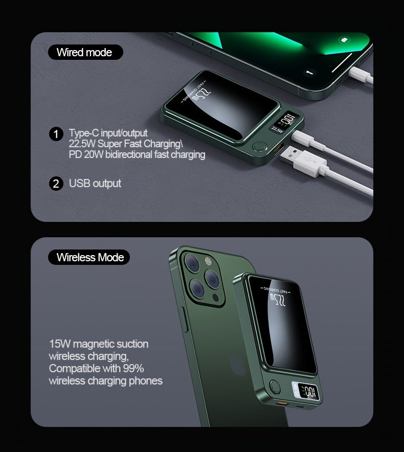 1pc KOILAGER 10000mAh Banque d'alimentation portable avec charge sans fil magnétique ultra-mince, charge super rapide 22,5 W, charge rapide bidirectionnelle PD20W, alimentation sans fil 15W, écran LED, double alimentation USB/Type-C pour iPhone 16/15pro/