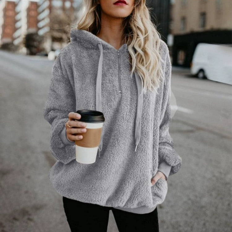 Tendance de la mode à manches longues à capuche couleur unie, manteau pull pour femme