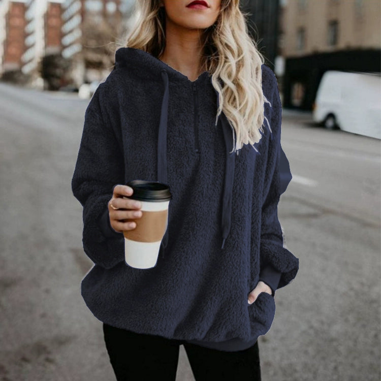 Tendance de la mode à manches longues à capuche couleur unie, manteau pull pour femme