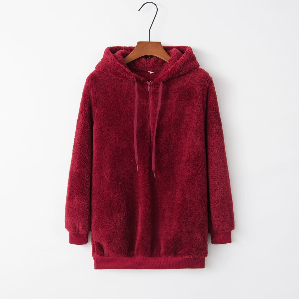 Tendance de la mode à manches longues à capuche couleur unie, manteau pull pour femme