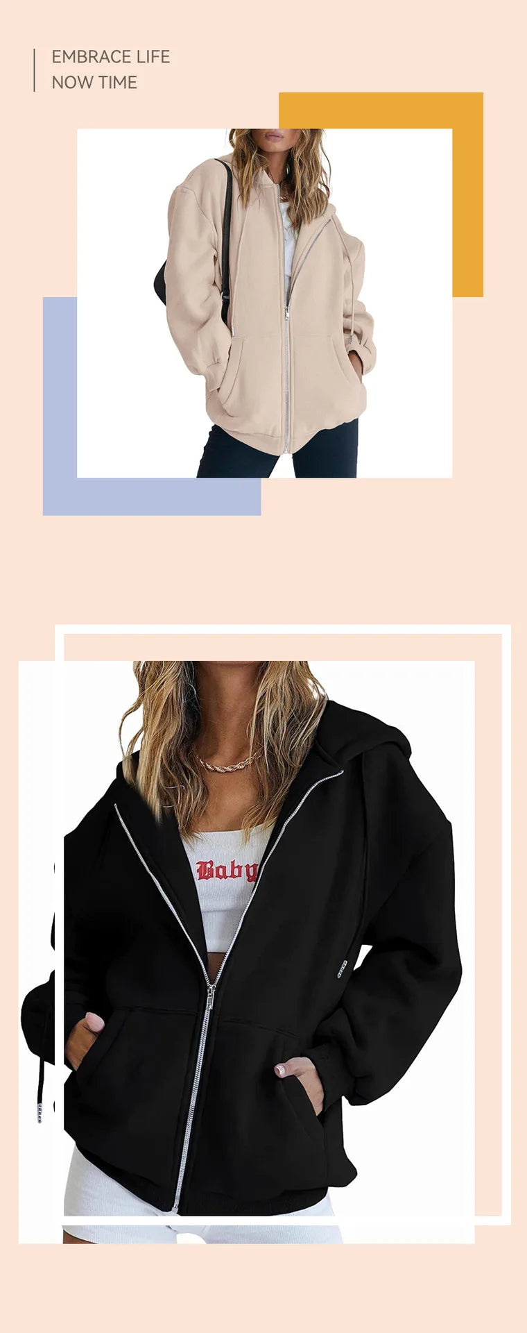 Sweat-shirt zippé gris à la mode pour femmes, automne, hiver, vêtements, sweats à capuche, poches quotidiennes, manches longues, solide, polyvalent, sweats à capuche pour femme