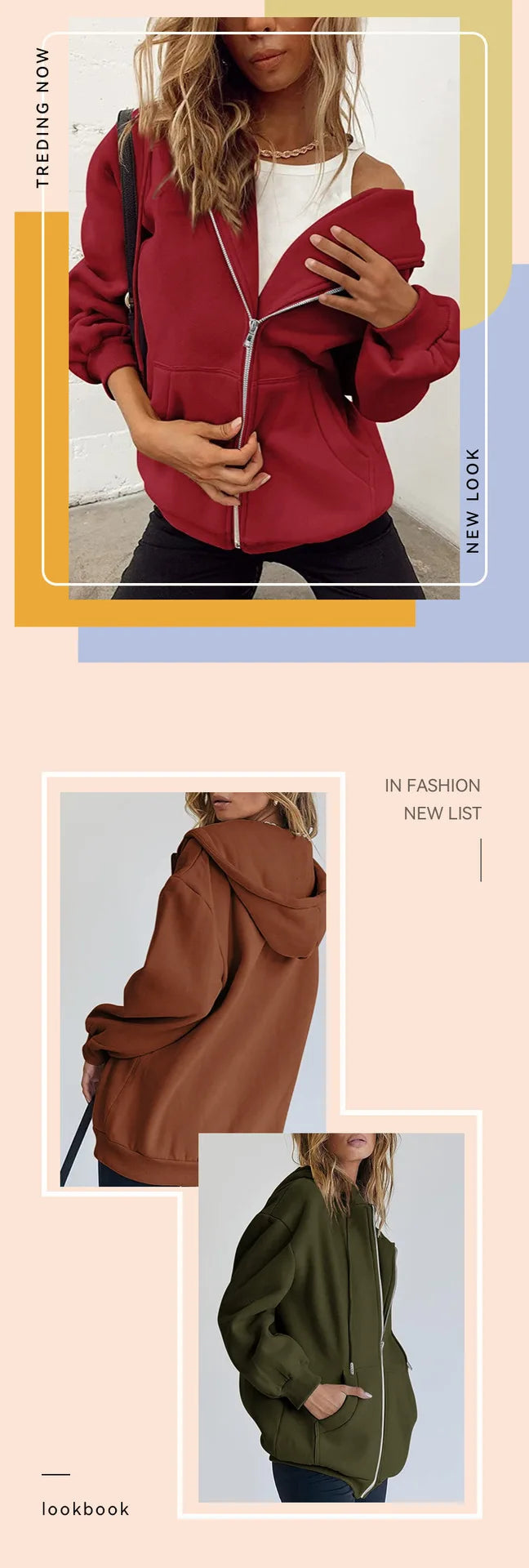 Sweat-shirt zippé gris à la mode pour femmes, automne, hiver, vêtements, sweats à capuche, poches quotidiennes, manches longues, solide, polyvalent, sweats à capuche pour femme