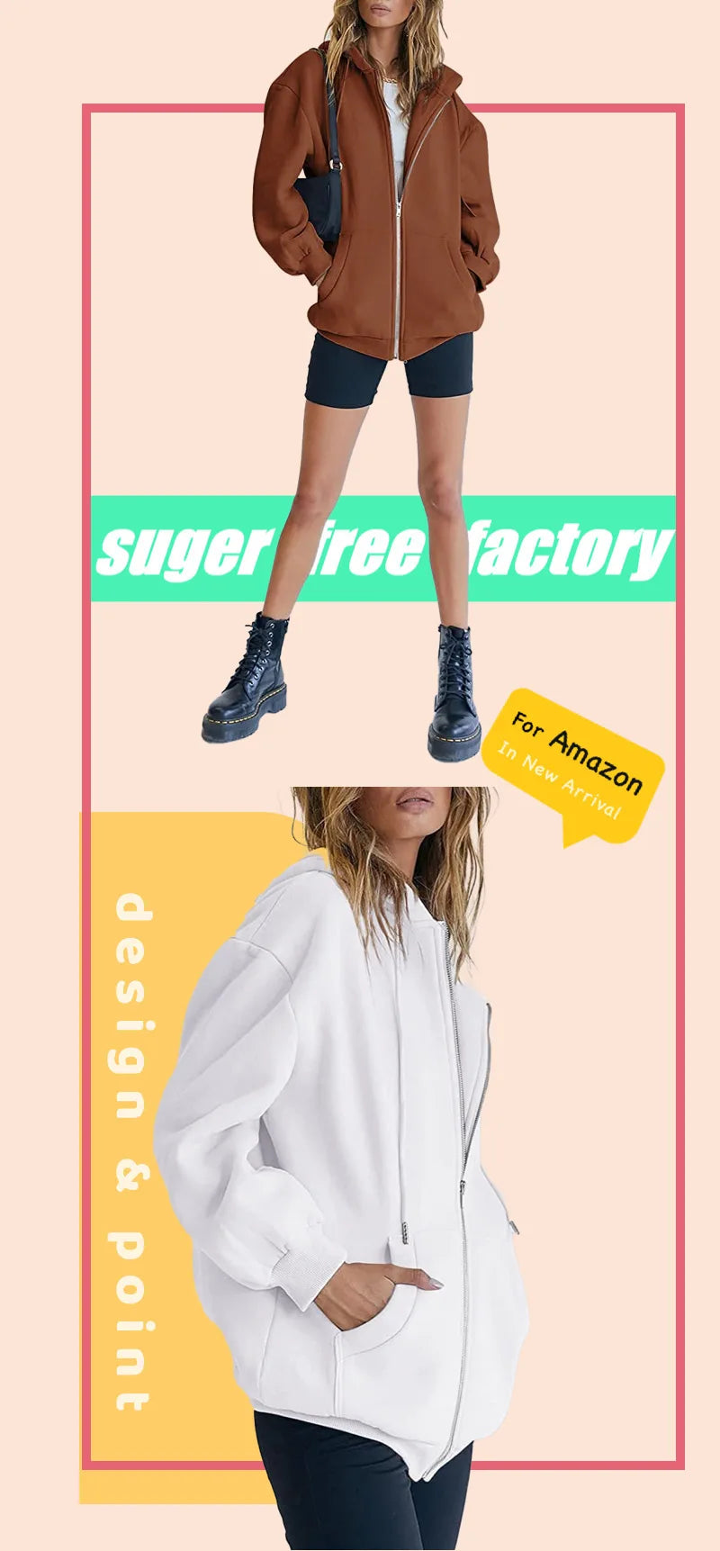 Sweat-shirt zippé gris à la mode pour femmes, automne, hiver, vêtements, sweats à capuche, poches quotidiennes, manches longues, solide, polyvalent, sweats à capuche pour femme