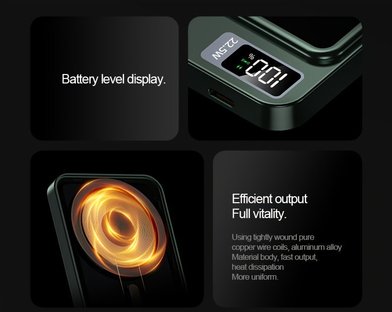 1pc KOILAGER 10000mAh Banque d'alimentation portable avec charge sans fil magnétique ultra-mince, charge super rapide 22,5 W, charge rapide bidirectionnelle PD20W, alimentation sans fil 15W, écran LED, double alimentation USB/Type-C pour iPhone 16/15pro/